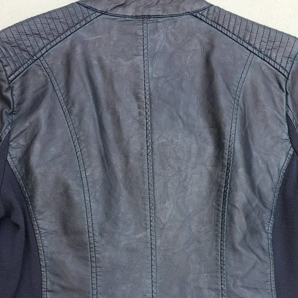 Sebby Collection blue faux leather moto jacket - Picture 12 of 16